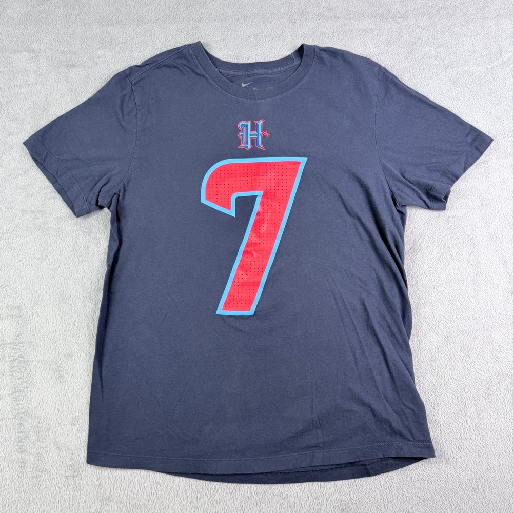 Nike Houston Texans NFL CJ Stroud 7 Navy Blue Graphic T-Shirt Mens Medium HTX
